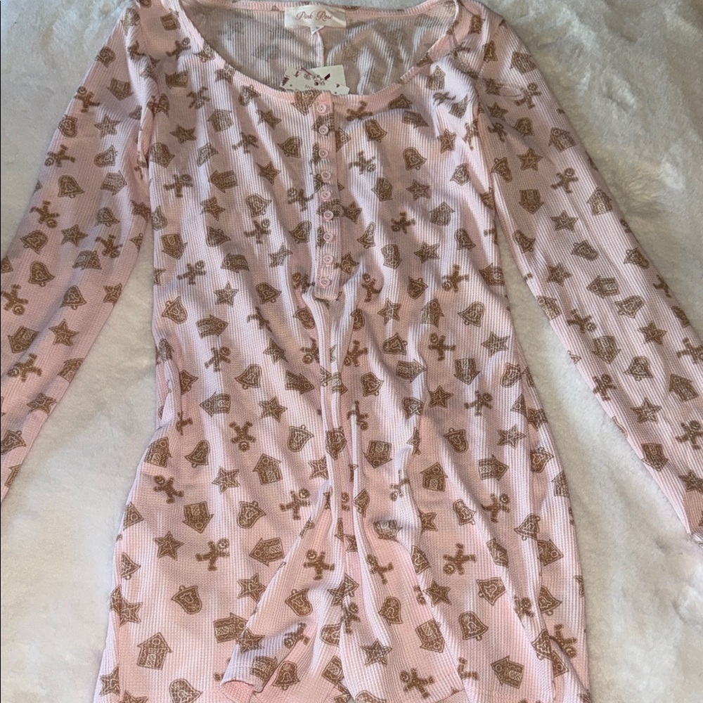 Pink rose  Long Sleeve Button-Up Romper